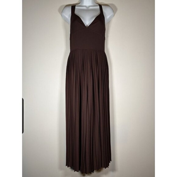 VINCE Chestnut Brown Pleated V-Neck Culottes Jumpsuit Wide Leg Romper Size 2 - Picture 2 of 8